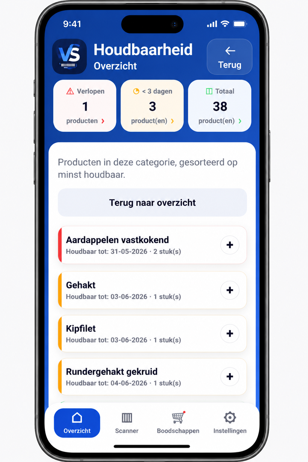 Screenshot van Verscan voorraad app
